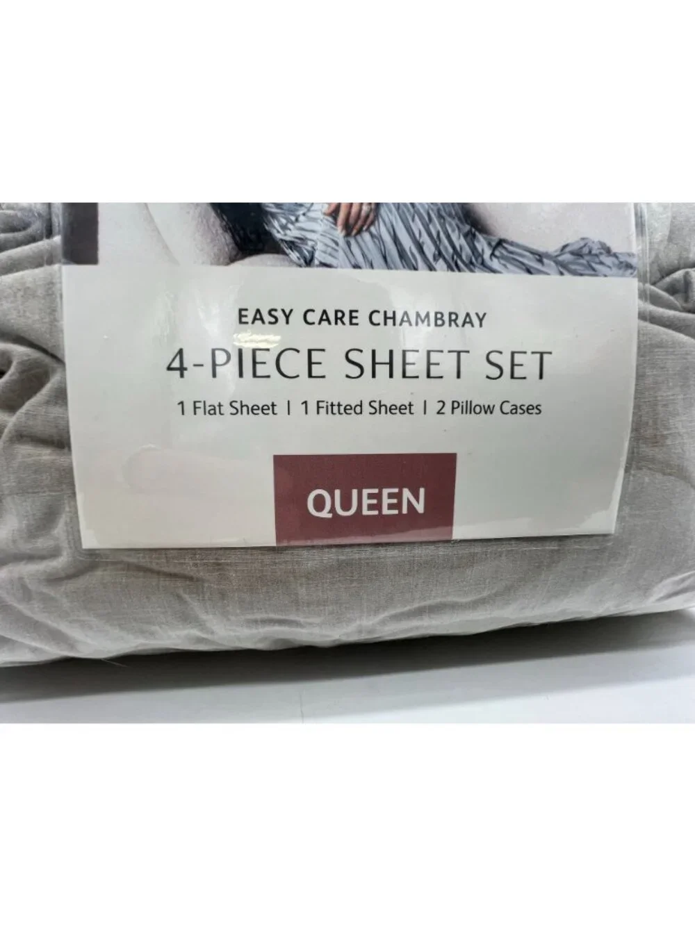 Indigo Road Chambray Mushroom 4-Piece Queen Sheet Set Easy Care Bedding